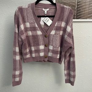 BP NWT Plaid Purple Cropped Cardigan